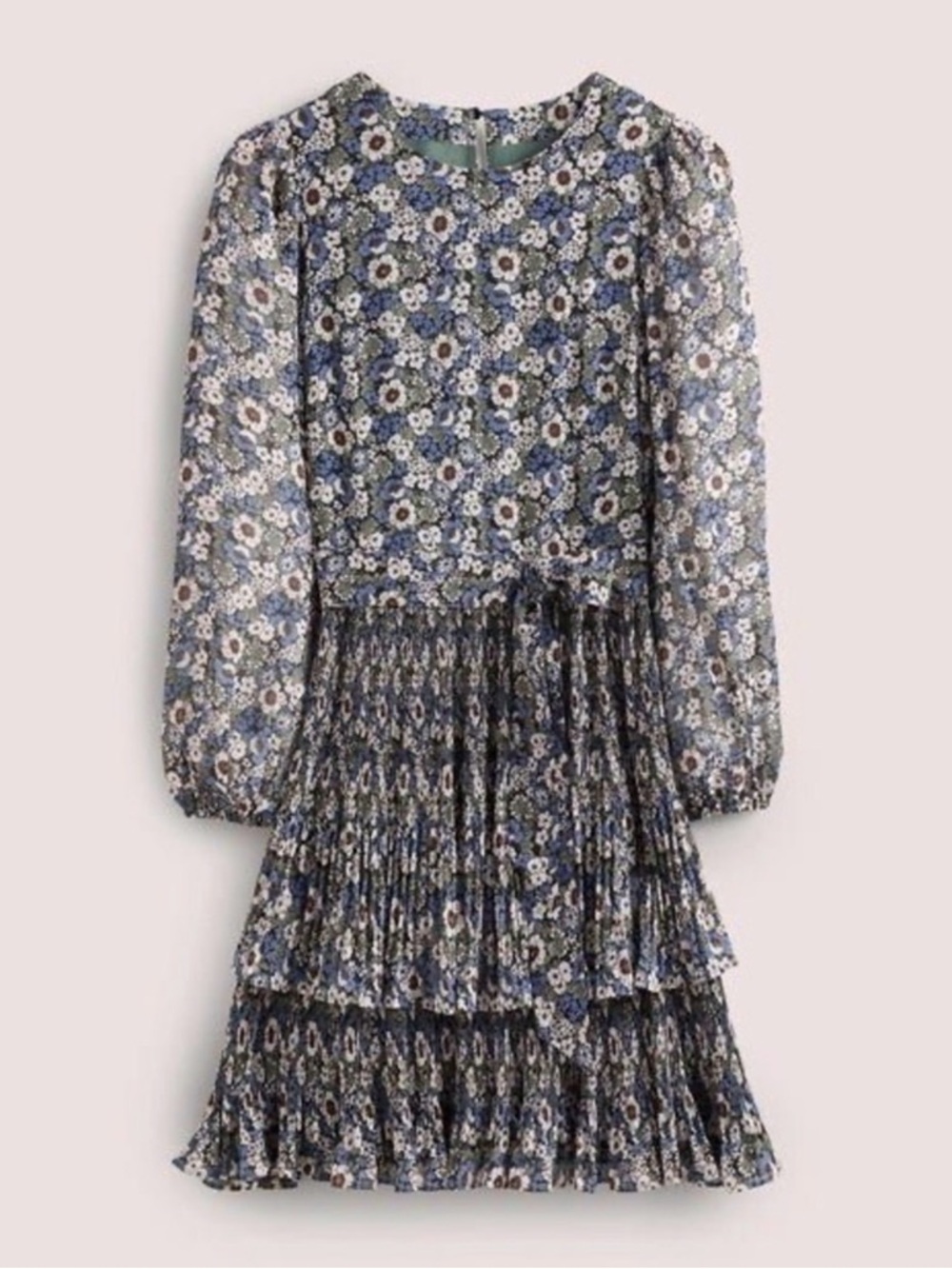 Boden Floral Micro Pleat Tiered Long Sleeve Dress Cottagecore Whimsical Elegant*